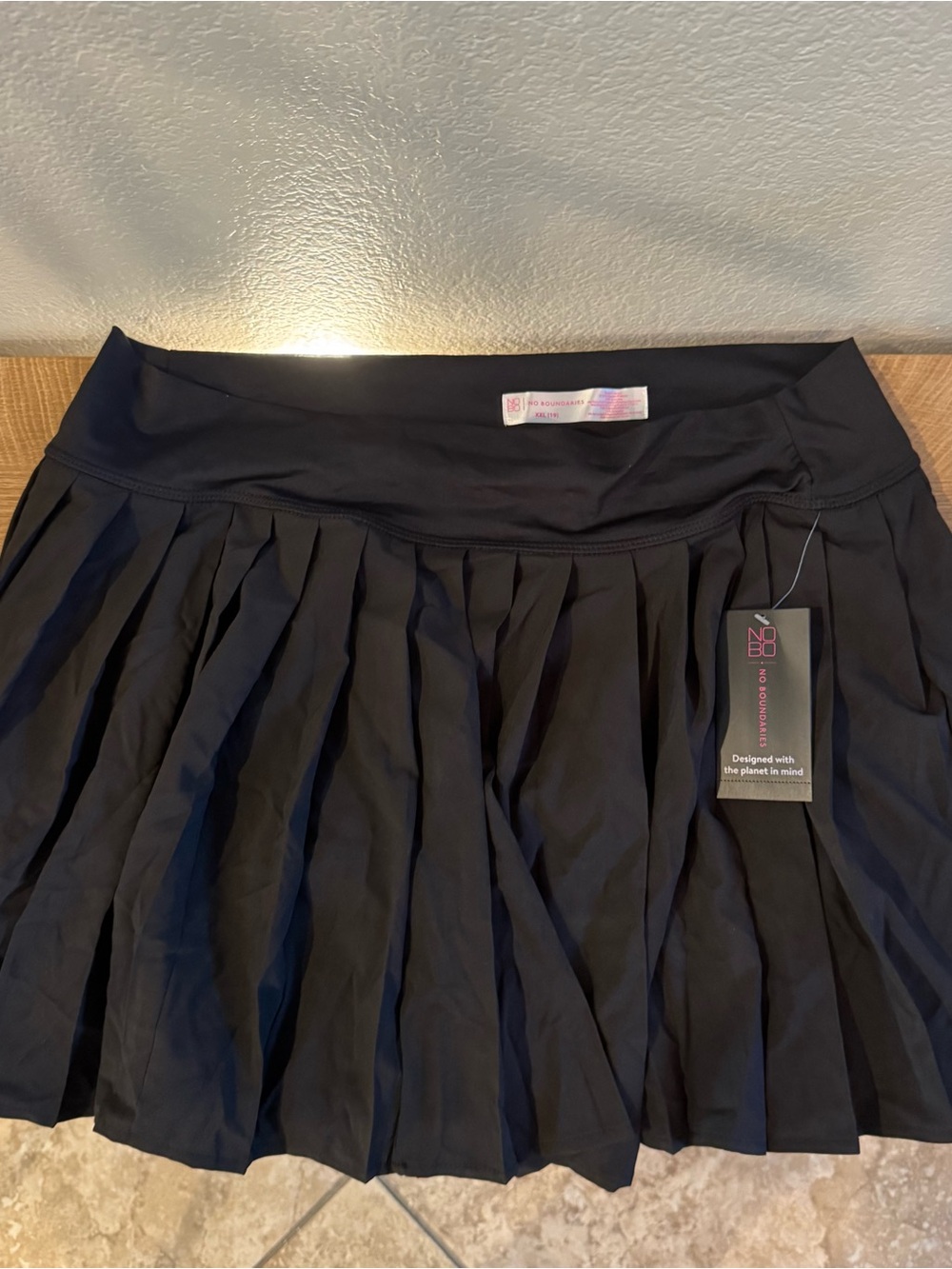 No Boundaries Black Pleated Skater Skirt with Wide Waistband